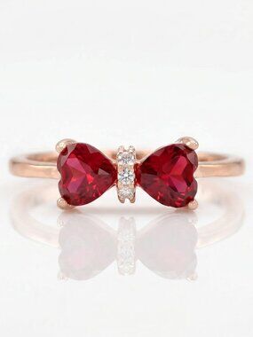 Red Ruby Heart Bow Ring, real 925 Sterling Silver Charmed Aroma Valentines